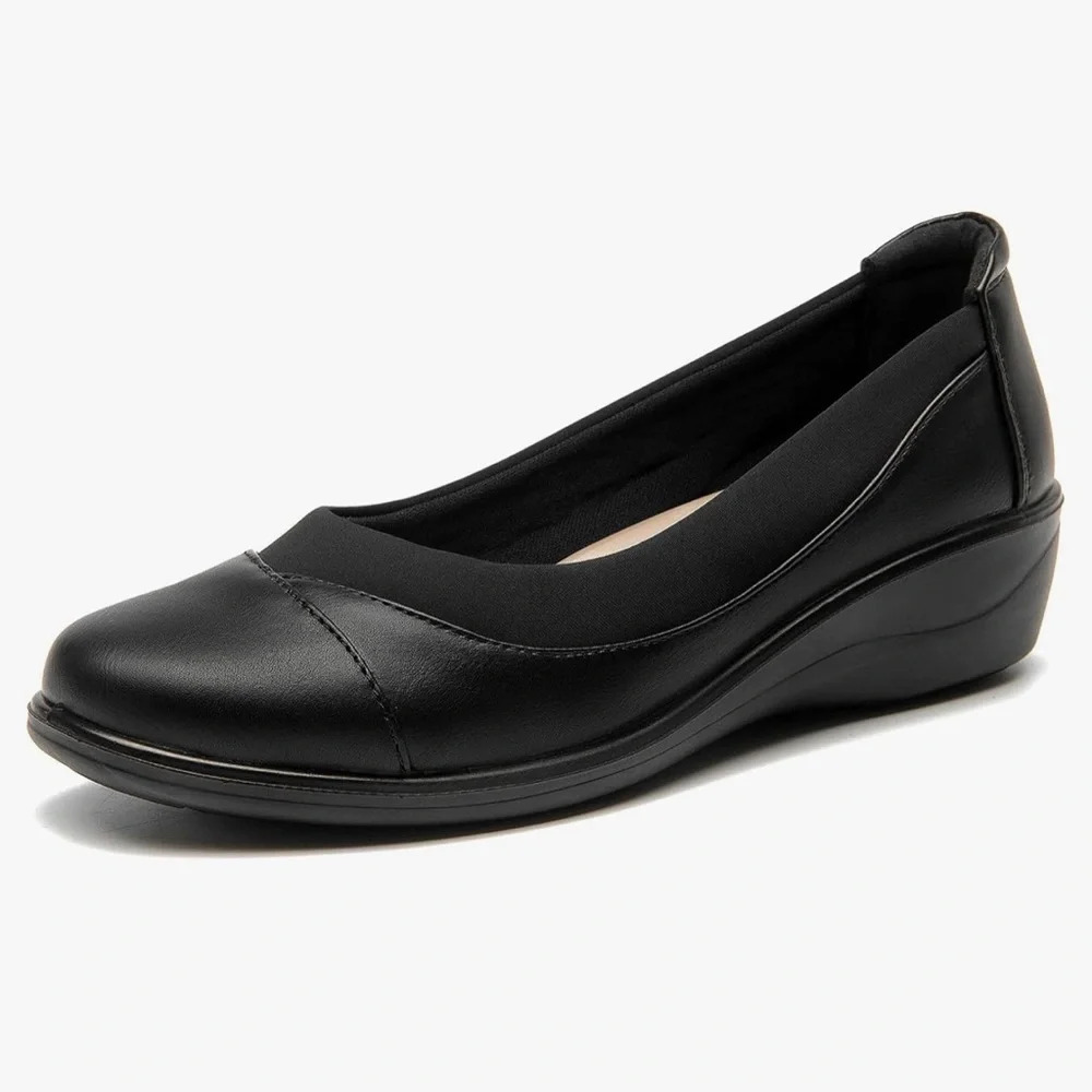 NEW Women's Low Heel Wedge Work Shoes Round Toe Slip-on Arch Support
